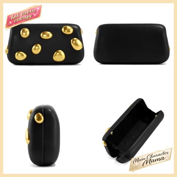 Elegant PU Leather Clutch with Gold Studs, Chain Strap, Slim Evening Bag - Picture 7 of 7